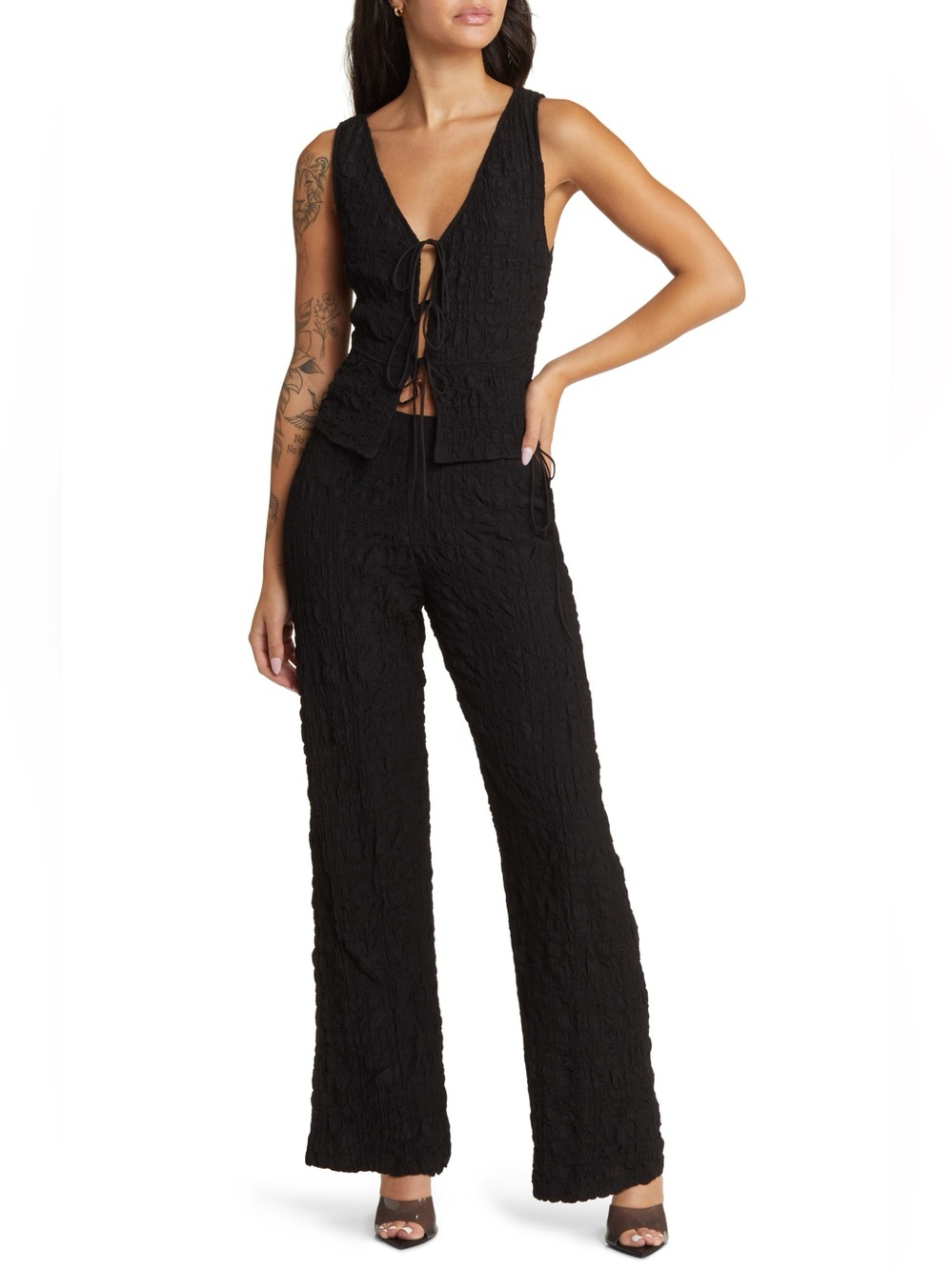 NWT Yellow the Label Black Coord Bubble Tie Set XS